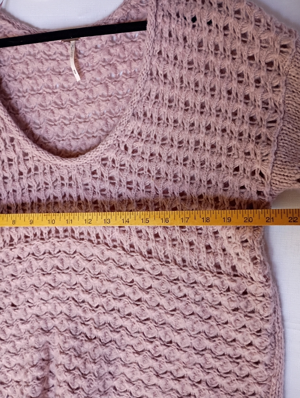 Free People Openwork V-Neck Sweater Mauve Crashing Waves Size M - Picture 8 of 9